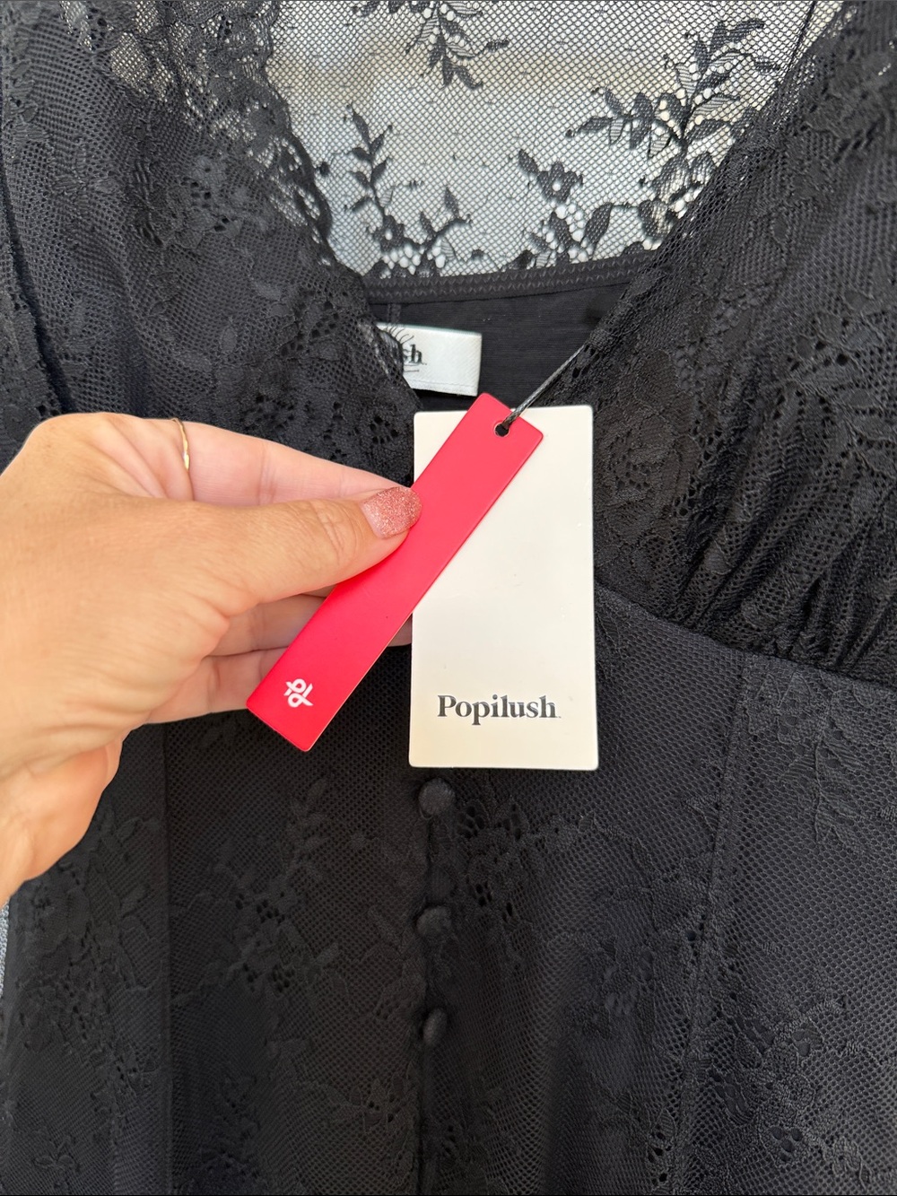 Popilush Black Lace Maxi Dress with Shape Wear NWT! - Picture 3 of 5